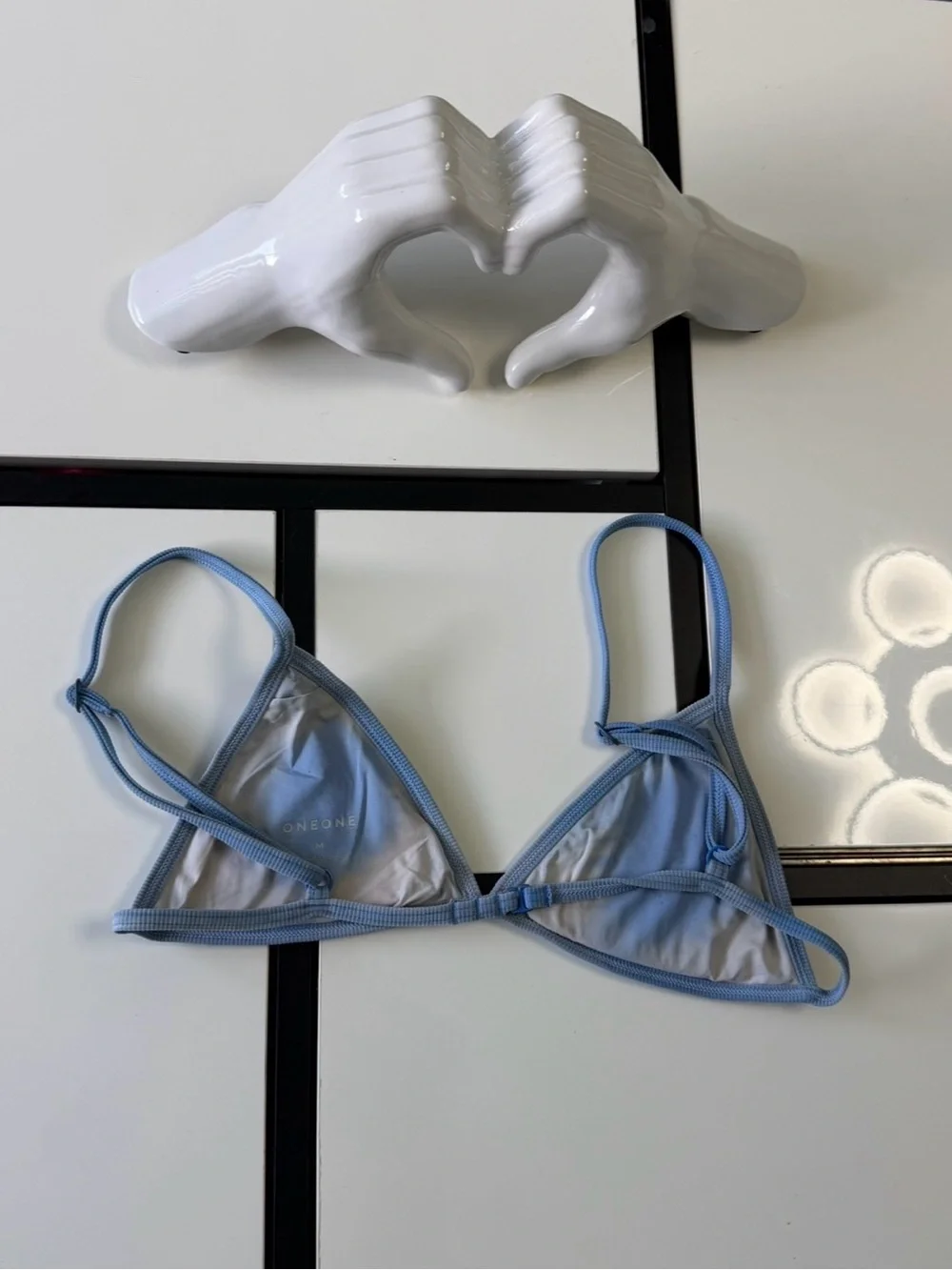 ONEONE Swim Ribbed Triangle Bikini Top - Pastel Blue - Size M
